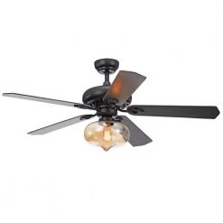 Figuera 52 in. Indoor Matte Black Remote Controlled Ceiling Fan with Light Kit by Warehouse of Tiffany