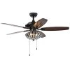 Copper 52 in. Black Indoor Hand Pull Chain Ceiling Fan with Light Kit by Warehouse of Tiffany -Warehouse of Tiffany Shop matte black warehouse of tiffany ceiling fans with lights cfl 8366mb 64 1000