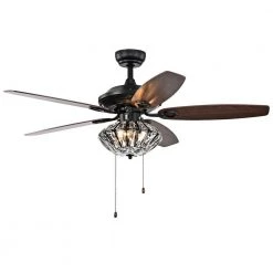 Copper 52 in. Black Indoor Hand Pull Chain Ceiling Fan with Light Kit by Warehouse of Tiffany