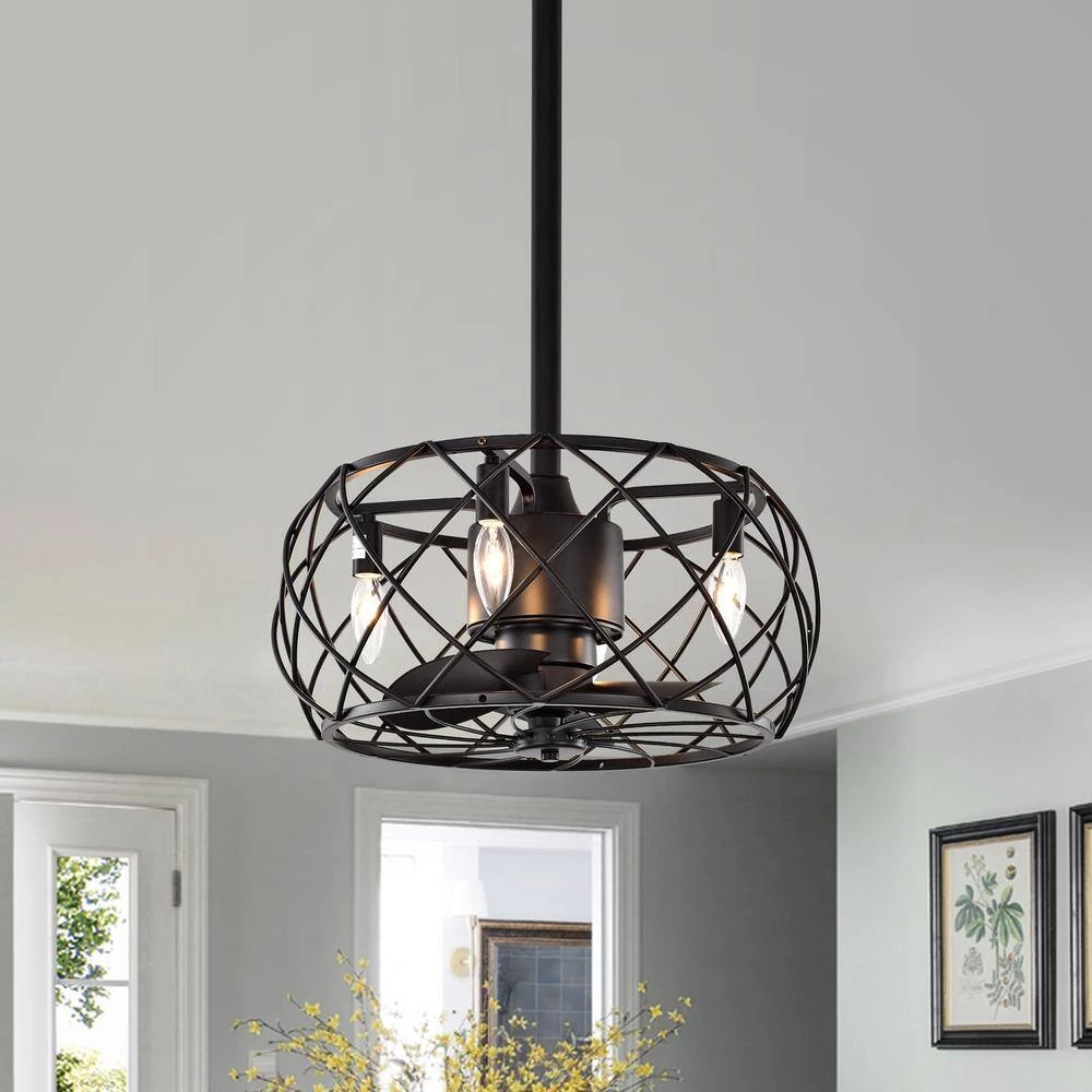 Kjell 17 in. Black Indoor Remote Controlled Fandelier with Light Kit by Warehouse of Tiffany 5 Kjell 17 in. Black Indoor Remote Controlled Fandelier with Light Kit by Warehouse of Tiffany - Image 3