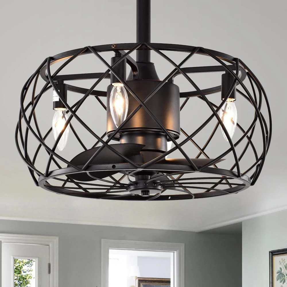 Kjell 17 in. Black Indoor Remote Controlled Fandelier with Light Kit by Warehouse of Tiffany 3 Kjell 17 in. Black Indoor Remote Controlled Fandelier with Light Kit by Warehouse of Tiffany