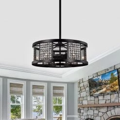 Hania 29 in. 6-Light Indoor Matte Black Ceiling Fan with Light Kit by Warehouse of Tiffany -Warehouse of Tiffany Shop matte black warehouse of tiffany ceiling fans with lights cfl 8490b mb 31 1000