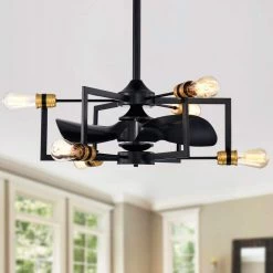 Liviana 26 in. 6-Light Indoor Matte Black Ceiling Fan with Light Kit and Remote by Warehouse of Tiffany