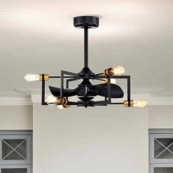 Liviana 26 in. 6-Light Indoor Matte Black Ceiling Fan with Light Kit and Remote by Warehouse of Tiffany -Warehouse of Tiffany Shop matte black warehouse of tiffany ceiling fans with lights dl01p07mb c3 1000