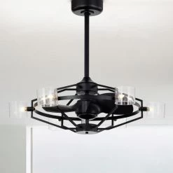 Damita 26 in. Oil Rubbed Matte Black Finish 6 Light, 3 Blade Ceiling Fandelier with Remote by Warehouse of Tiffany