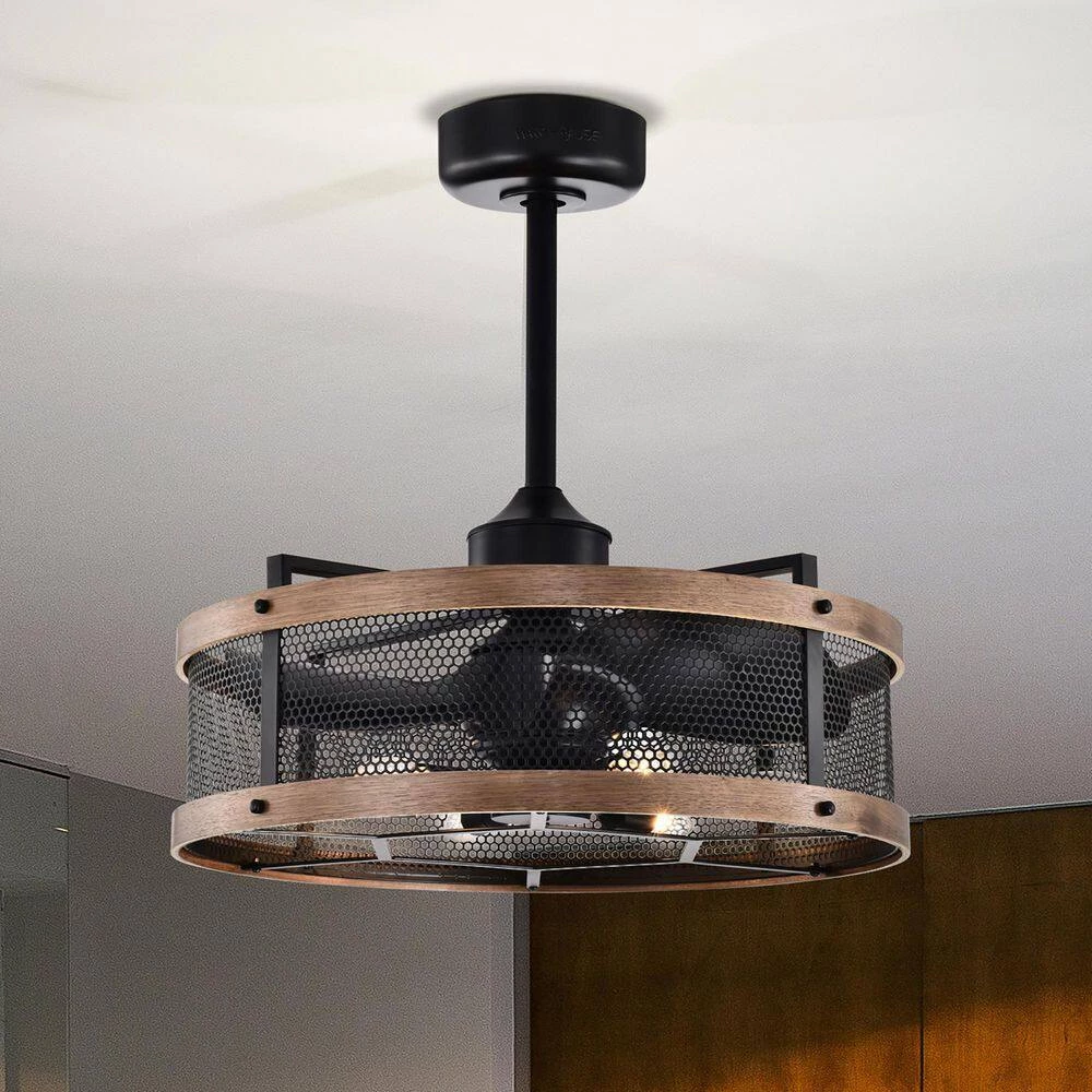 Laxsi 24 in. 6-Light Indoor Matte Black and Faux Wood Grain Finish Ceiling Fan with Light Kit by Warehouse of Tiffany 8 Laxsi 24 in. 6-Light Indoor Matte Black and Faux Wood Grain Finish Ceiling Fan with Light Kit by Warehouse of Tiffany - Image 6