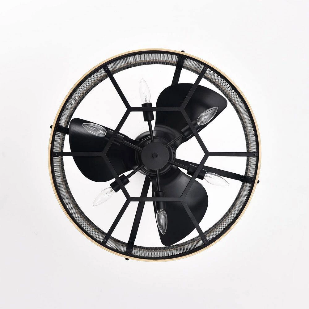 Laxsi 24 in. 6-Light Indoor Matte Black and Faux Wood Grain Finish Ceiling Fan with Light Kit by Warehouse of Tiffany 9 Laxsi 24 in. 6-Light Indoor Matte Black and Faux Wood Grain Finish Ceiling Fan with Light Kit by Warehouse of Tiffany - Image 7