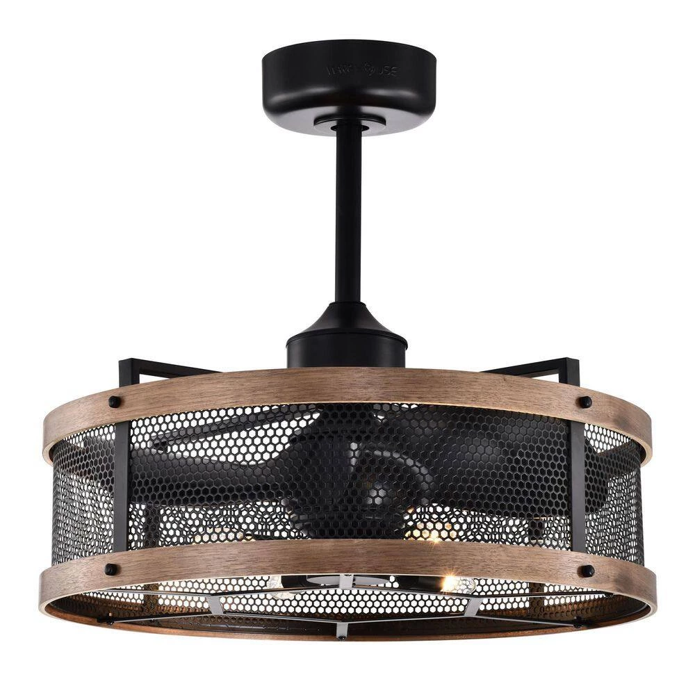 Laxsi 24 in. 6-Light Indoor Matte Black and Faux Wood Grain Finish Ceiling Fan with Light Kit by Warehouse of Tiffany 7 Laxsi 24 in. 6-Light Indoor Matte Black and Faux Wood Grain Finish Ceiling Fan with Light Kit by Warehouse of Tiffany - Image 5