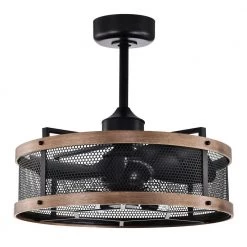 Laxsi 24 in. 6-Light Indoor Matte Black and Faux Wood Grain Finish Ceiling Fan with Light Kit by Warehouse of Tiffany