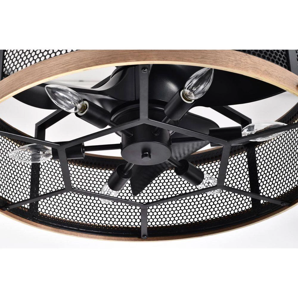 Laxsi 24 in. 6-Light Indoor Matte Black and Faux Wood Grain Finish Ceiling Fan with Light Kit by Warehouse of Tiffany 11 Laxsi 24 in. 6-Light Indoor Matte Black and Faux Wood Grain Finish Ceiling Fan with Light Kit by Warehouse of Tiffany - Image 9