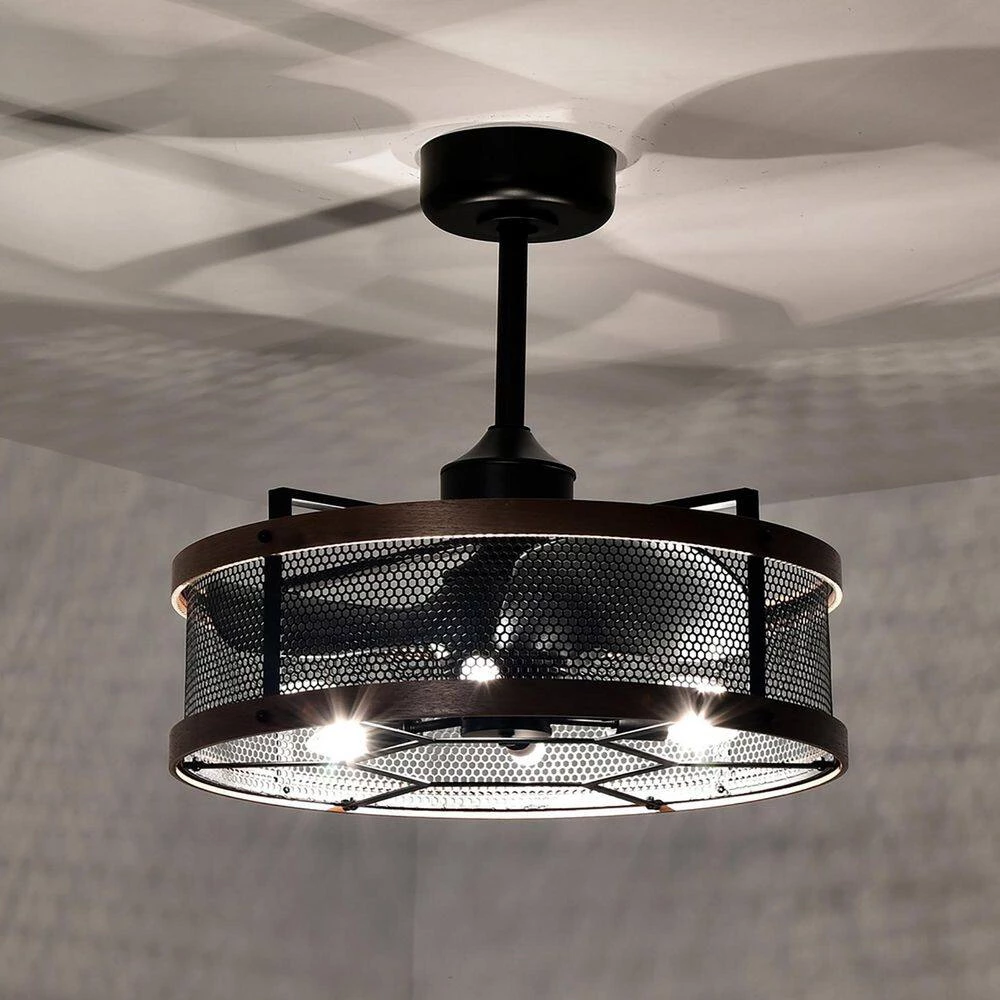 Laxsi 24 in. 6-Light Indoor Matte Black and Faux Wood Grain Finish Ceiling Fan with Light Kit by Warehouse of Tiffany 6 Laxsi 24 in. 6-Light Indoor Matte Black and Faux Wood Grain Finish Ceiling Fan with Light Kit by Warehouse of Tiffany - Image 4