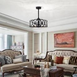 Dakanda 23.6 in. 6-Light Indoor Matte Black Finish Ceiling Fan with Light Kit and Remote by Warehouse of Tiffany -Warehouse of Tiffany Shop matte black warehouse of tiffany ceiling fans with lights dl02p03mb 31 1000