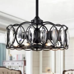 Dakanda 23.6 in. 6-Light Indoor Matte Black Finish Ceiling Fan with Light Kit and Remote by Warehouse of Tiffany