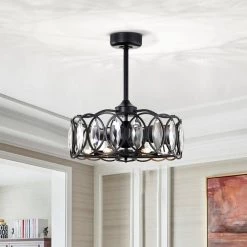 Dakanda 23.6 in. 6-Light Indoor Matte Black Finish Ceiling Fan with Light Kit and Remote by Warehouse of Tiffany -Warehouse of Tiffany Shop matte black warehouse of tiffany ceiling fans with lights dl02p03mb c3 1000