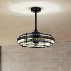 Daciana 28 in. 1-Light Indoor Matte Black Finish Ceiling Fan with Light Kit by Warehouse of Tiffany -Warehouse of Tiffany Shop matte black warehouse of tiffany ceiling fans with lights dl05p01mb fa 1000