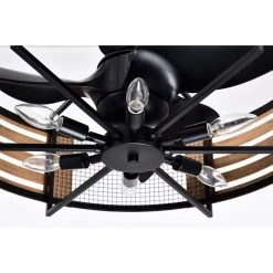 Brixton 26 in. 6-Light Indoor Matte Black and Gold Ceiling Fan with Light Kit and Remote by Warehouse of Tiffany -Warehouse of Tiffany Shop matte black warehouse of tiffany ceiling fans with lights dw01w38ib 44 1000