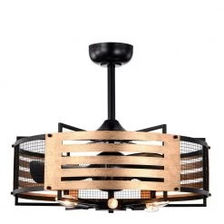 Brixton 26 in. 6-Light Indoor Matte Black and Gold Ceiling Fan with Light Kit and Remote by Warehouse of Tiffany -Warehouse of Tiffany Shop matte black warehouse of tiffany ceiling fans with lights dw01w38ib c3 1000