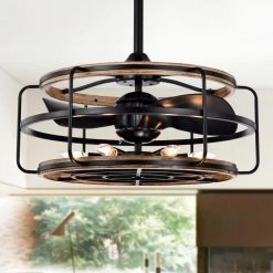 Amable 26 in. 6-Light Indoor Matte Black Finish Ceiling Fan with Light Kit and Remote by Warehouse of Tiffany