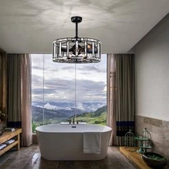 Livia 25 in. 6-Light Indoor Matte Black Ceiling Fan with Kit and Remote by Warehouse of Tiffany -Warehouse of Tiffany Shop matte black warehouse of tiffany ceiling fans with lights dw01w49mb 31 1000