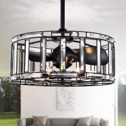 Livia 25 in. 6-Light Indoor Matte Black Ceiling Fan with Kit and Remote by Warehouse of Tiffany