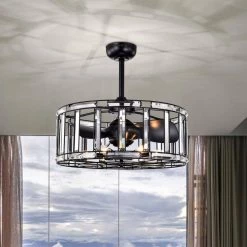 Livia 25 in. 6-Light Indoor Matte Black Ceiling Fan with Kit and Remote by Warehouse of Tiffany -Warehouse of Tiffany Shop matte black warehouse of tiffany ceiling fans with lights dw01w49mb c3 1000