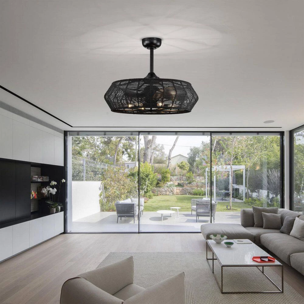 Lauritz 28 in. 6-Light Indoor Matte Black and Black Rattan Finish Ceiling Fan with Light Kit by Warehouse of Tiffany 12 Lauritz 28 in. 6-Light Indoor Matte Black and Black Rattan Finish Ceiling Fan with Light Kit by Warehouse of Tiffany - Image 10