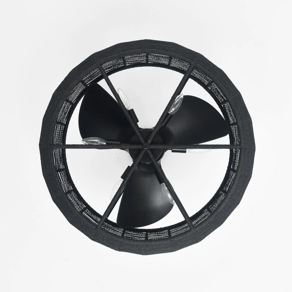 Lauritz 28 in. 6-Light Indoor Matte Black and Black Rattan Finish Ceiling Fan with Light Kit by Warehouse of Tiffany 9 Lauritz 28 in. 6-Light Indoor Matte Black and Black Rattan Finish Ceiling Fan with Light Kit by Warehouse of Tiffany - Image 7
