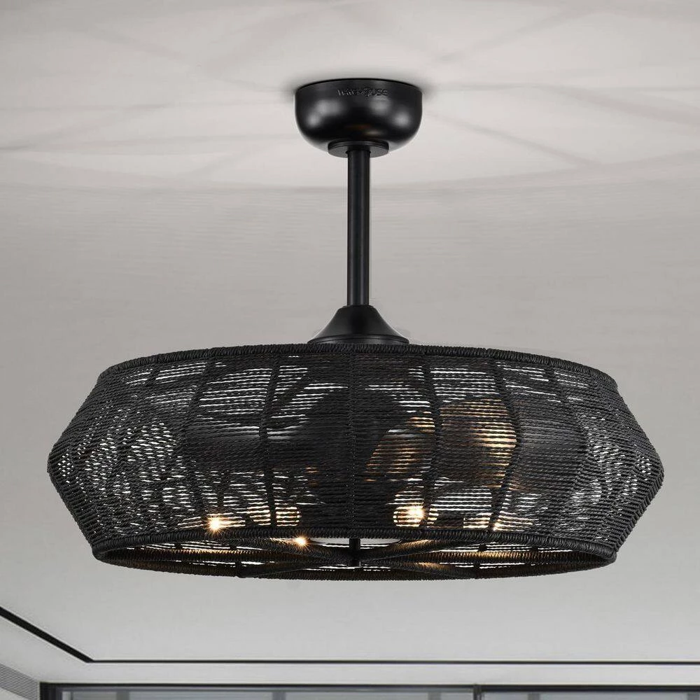 Lauritz 28 in. 6-Light Indoor Matte Black and Black Rattan Finish Ceiling Fan with Light Kit by Warehouse of Tiffany 3 Lauritz 28 in. 6-Light Indoor Matte Black and Black Rattan Finish Ceiling Fan with Light Kit by Warehouse of Tiffany