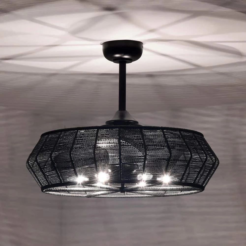 Lauritz 28 in. 6-Light Indoor Matte Black and Black Rattan Finish Ceiling Fan with Light Kit by Warehouse of Tiffany 6 Lauritz 28 in. 6-Light Indoor Matte Black and Black Rattan Finish Ceiling Fan with Light Kit by Warehouse of Tiffany - Image 4