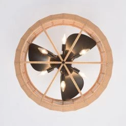 Emma 28 in. 6-Light Indoor Matte Black and Beige Rattan Ceiling Fan with Light Kit by Warehouse of Tiffany -Warehouse of Tiffany Shop matte black warehouse of tiffany ceiling fans with lights dw01w64nm 1d 1000