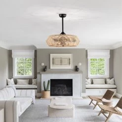 Emma 28 in. 6-Light Indoor Matte Black and Beige Rattan Ceiling Fan with Light Kit by Warehouse of Tiffany -Warehouse of Tiffany Shop matte black warehouse of tiffany ceiling fans with lights dw01w64nm 31 1000