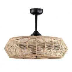 Emma 28 in. 6-Light Indoor Matte Black and Beige Rattan Ceiling Fan with Light Kit by Warehouse of Tiffany