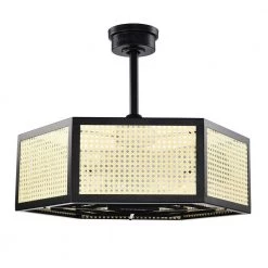 Neira 27 in. 6-Light Indoor Matte Black and Woven Rattan Finish Ceiling Fan with Light Kit by Warehouse of Tiffany -Warehouse of Tiffany Shop matte black warehouse of tiffany ceiling fans with lights dy03y03mb 1f 1000