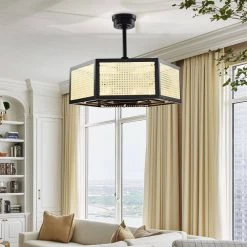 Neira 27 in. 6-Light Indoor Matte Black and Woven Rattan Finish Ceiling Fan with Light Kit by Warehouse of Tiffany -Warehouse of Tiffany Shop matte black warehouse of tiffany ceiling fans with lights dy03y03mb 31 1000