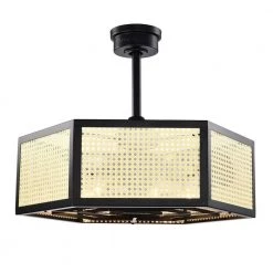 Neira 27 in. 6-Light Indoor Matte Black and Woven Rattan Finish Ceiling Fan with Light Kit by Warehouse of Tiffany -Warehouse of Tiffany Shop matte black warehouse of tiffany ceiling fans with lights dy03y03mb 4f 1000