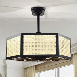 Neira 27 in. 6-Light Indoor Matte Black and Woven Rattan Finish Ceiling Fan with Light Kit by Warehouse of Tiffany