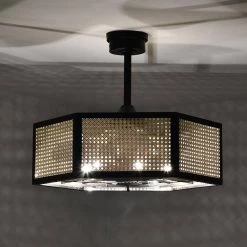 Neira 27 in. 6-Light Indoor Matte Black and Woven Rattan Finish Ceiling Fan with Light Kit by Warehouse of Tiffany -Warehouse of Tiffany Shop matte black warehouse of tiffany ceiling fans with lights dy03y03mb c3 1000