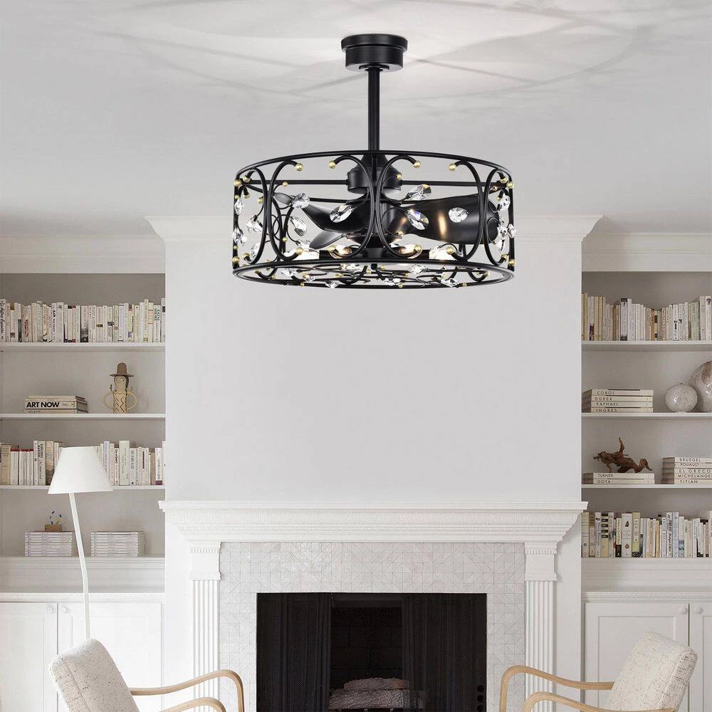 Raja 24 in. 6-Light Indoor Matte Black Ceiling Fan with Light Kit by Warehouse of Tiffany 12 Raja 24 in. 6-Light Indoor Matte Black Ceiling Fan with Light Kit by Warehouse of Tiffany - Image 10