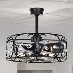 Raja 24 in. 6-Light Indoor Matte Black Ceiling Fan with Light Kit by Warehouse of Tiffany 16 Raja 24 in. 6-Light Indoor Matte Black Ceiling Fan with Light Kit by Warehouse of Tiffany -Warehouse of Tiffany Shop matte black warehouse of tiffany ceiling fans with lights dy04y04mg 4f 1000