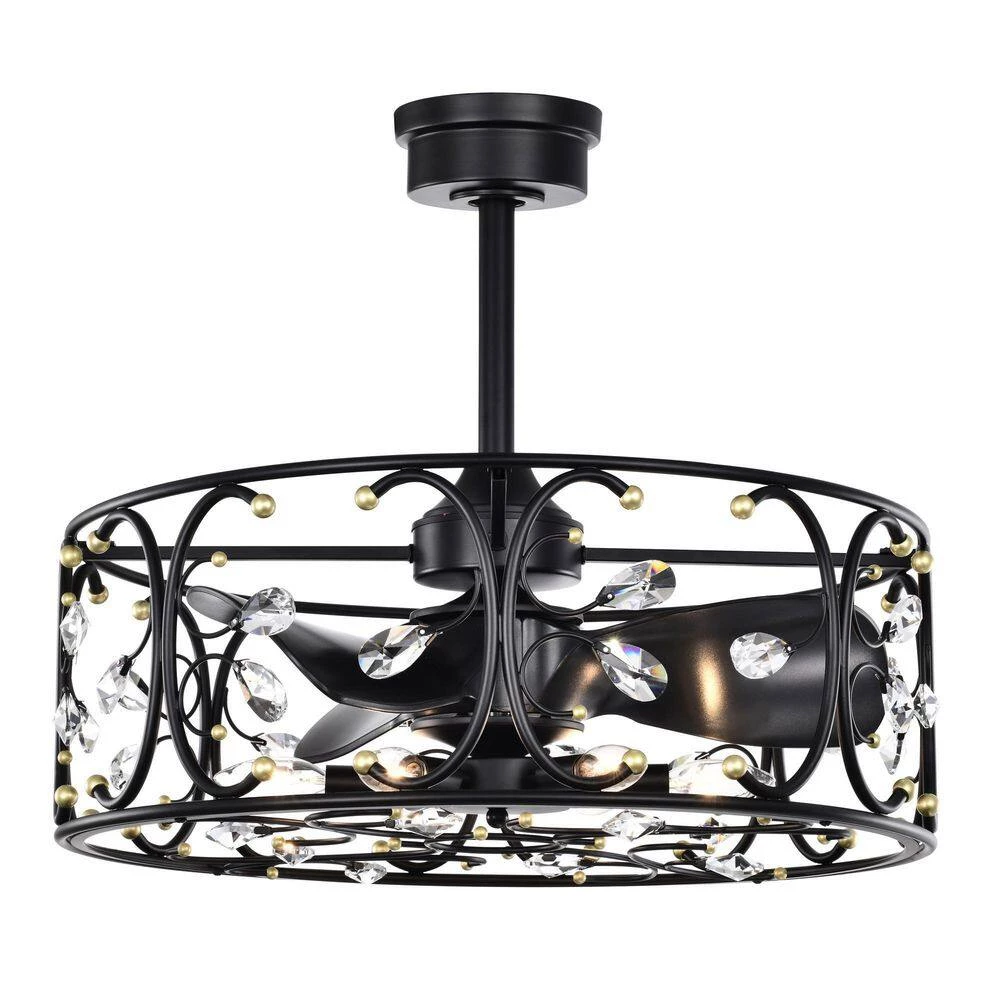 Raja 24 in. 6-Light Indoor Matte Black Ceiling Fan with Light Kit by Warehouse of Tiffany 6 Raja 24 in. 6-Light Indoor Matte Black Ceiling Fan with Light Kit by Warehouse of Tiffany - Image 4