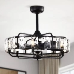 Yaiza 27 in. 6-Light Indoor Matte Black Ceiling Fan with Light Kit by Warehouse of Tiffany -Warehouse of Tiffany Shop matte black warehouse of tiffany ceiling fans with lights dy06y06mb 4f 1000