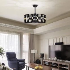 Helle 25 in. 5-Light Indoor Matte Black Ceiling Fan with Light Kit by Warehouse of Tiffany -Warehouse of Tiffany Shop matte black warehouse of tiffany ceiling fans with lights dy09y09bg 31 1000