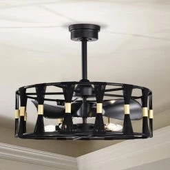 Helle 25 in. 5-Light Indoor Matte Black Ceiling Fan with Light Kit by Warehouse of Tiffany -Warehouse of Tiffany Shop matte black warehouse of tiffany ceiling fans with lights dy09y09bg 4f 1000