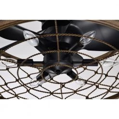 Deniz 24 in. 6-Light Indoor Matte Black and Faux Wood Grain Finish Ceiling Fan with Light Kit by Warehouse of Tiffany -Warehouse of Tiffany Shop matte black warehouse of tiffany ceiling fans with lights dy10y10wb 76 1000