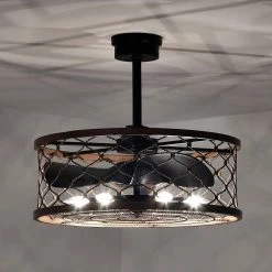 Deniz 24 in. 6-Light Indoor Matte Black and Faux Wood Grain Finish Ceiling Fan with Light Kit by Warehouse of Tiffany -Warehouse of Tiffany Shop matte black warehouse of tiffany ceiling fans with lights dy10y10wb c3 1000