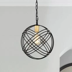 Jaipem 12 in. 1-Light Indoor Matte Black Globe Pendant Ceiling Light by Warehouse of Tiffany -Warehouse of Tiffany Shop matte black warehouse of tiffany chandeliers 2030 1bg 4f 1000