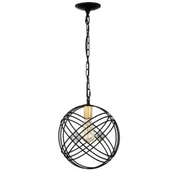 Jaipem 12 in. 1-Light Indoor Matte Black Globe Pendant Ceiling Light by Warehouse of Tiffany