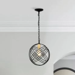 Jaipem 12 in. 1-Light Indoor Matte Black Globe Pendant Ceiling Light by Warehouse of Tiffany -Warehouse of Tiffany Shop matte black warehouse of tiffany chandeliers 2030 1bg c3 1000