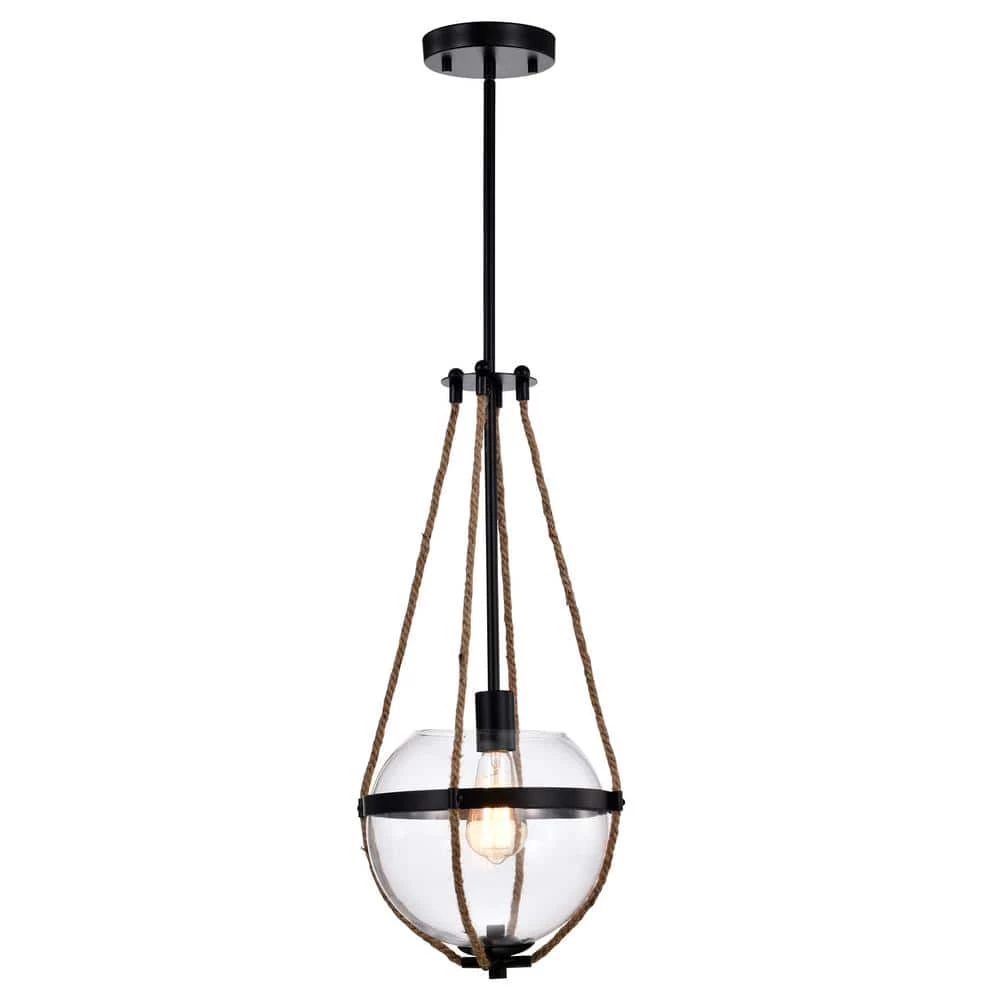 Medeia 11 in. 1-Light Indoor Matte Black Pendant Light with Light Kit by Warehouse of Tiffany 7 Medeia 11 in. 1-Light Indoor Matte Black Pendant Light with Light Kit by Warehouse of Tiffany - Image 5
