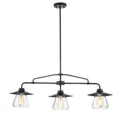 Temet 3-Lamp Matte Black Chandelier with Hooded Glass Shade by Warehouse of Tiffany